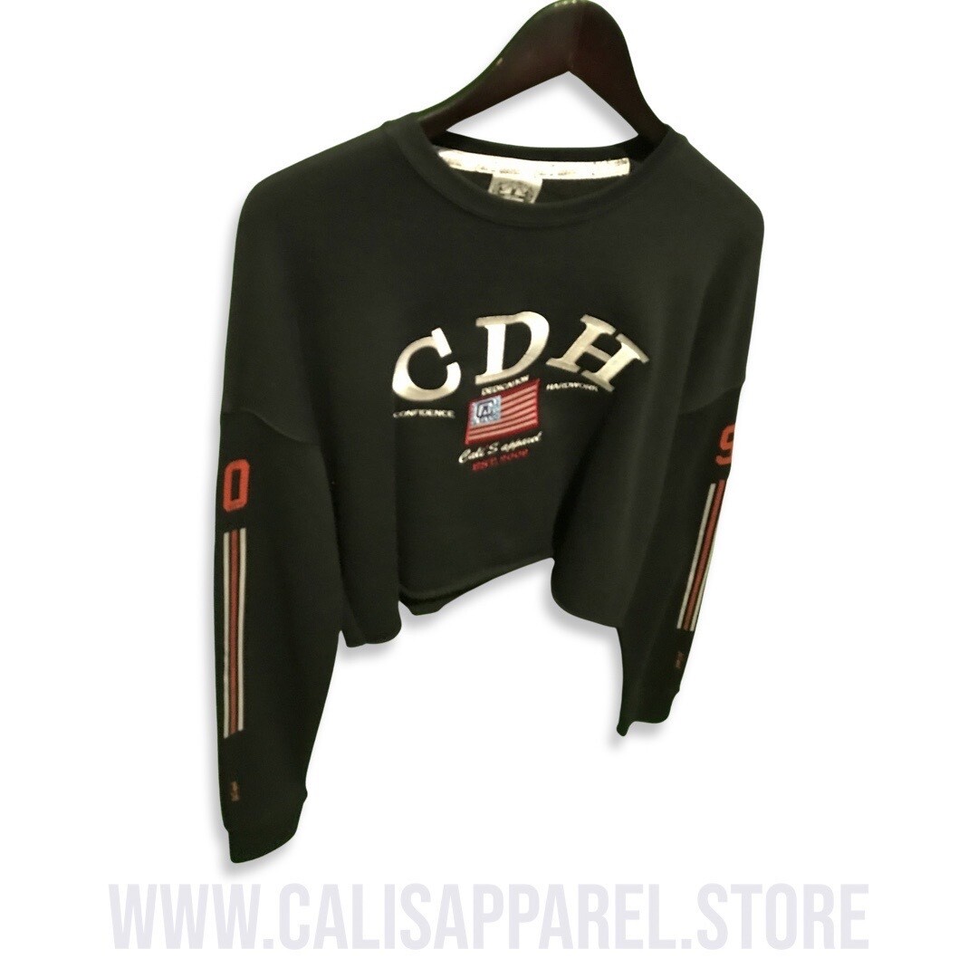 Cali's apparel All American CDH Black Cropped Top Hoodie