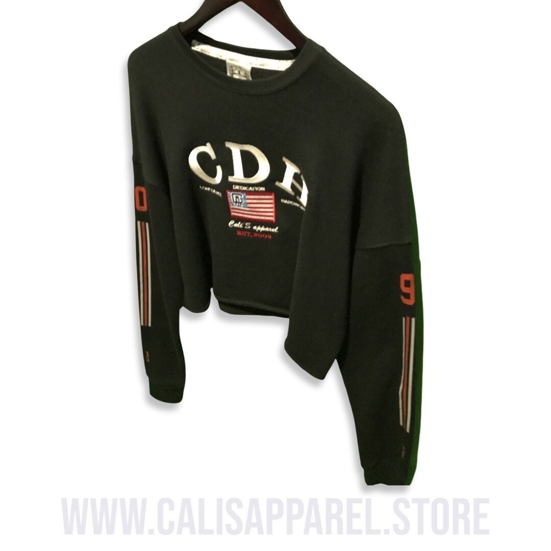 Cali's apparel All American CDH Black Cropped Top Hoodie