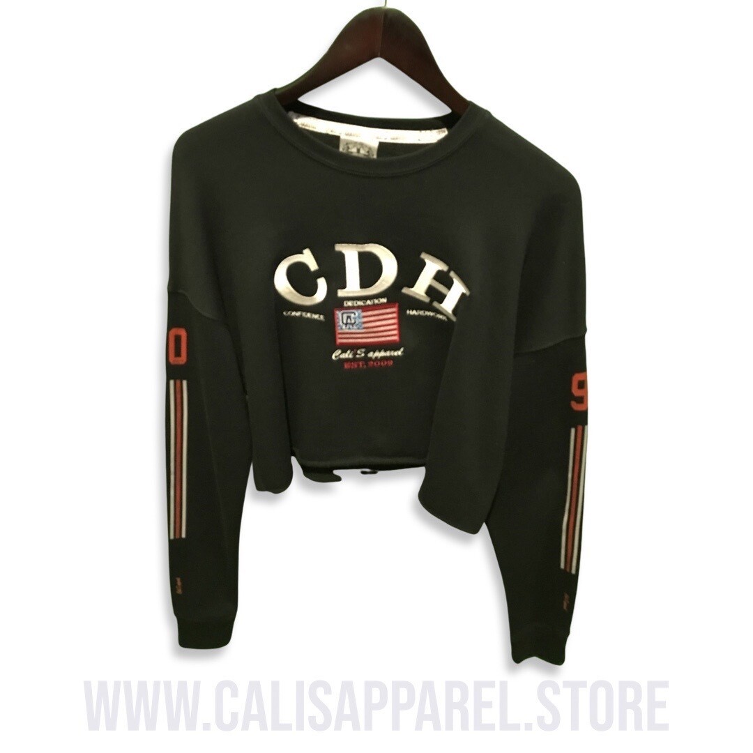 Cali's apparel All American CDH Black Cropped Top Hoodie