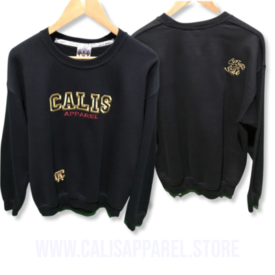 Cali’s apparel Athletic Black Metallic Gold &amp; Burgundy Embroidered Sweatshirt
