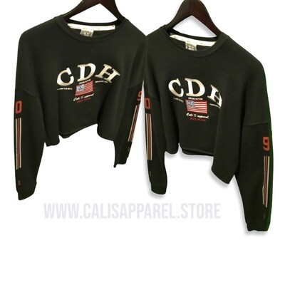 Cali's apparel All American CDH Black Cropped Top Hoodie