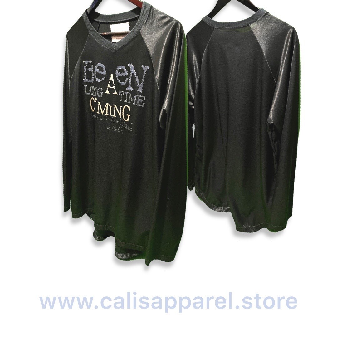 Cali’s apparel Black Satin Cut & Sew Been A Long Time C'min Goalie Vneck Cali’s apparel Black Satin Cut & Sew Been A Long Time C'min Goalie Vneck
