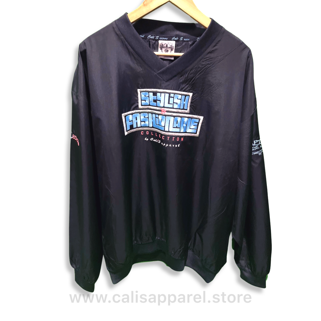 Cali's apparel Black S&F Unisex V Neck Pullover Windbreaker Jacket & Black/ White Brim Shield Logo Package Cali's apparel Black S&F Unisex V Neck Pullover Windbreaker Jacket & Black/ White Brim Shield Logo Package