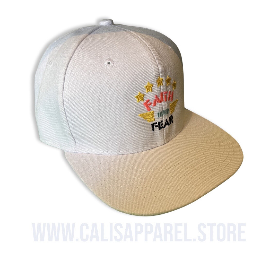 Cali's apparel Unisex Faith Over Fear All WHITE/PiNK/NAVY Snap Back
