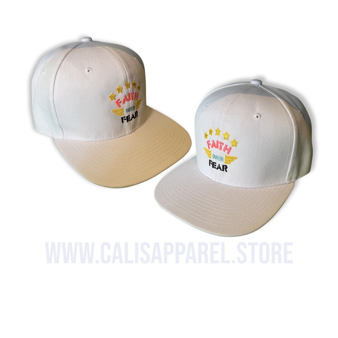 Cali's apparel Unisex Faith Over Fear All WHITE/PiNK/NAVY Snap Back