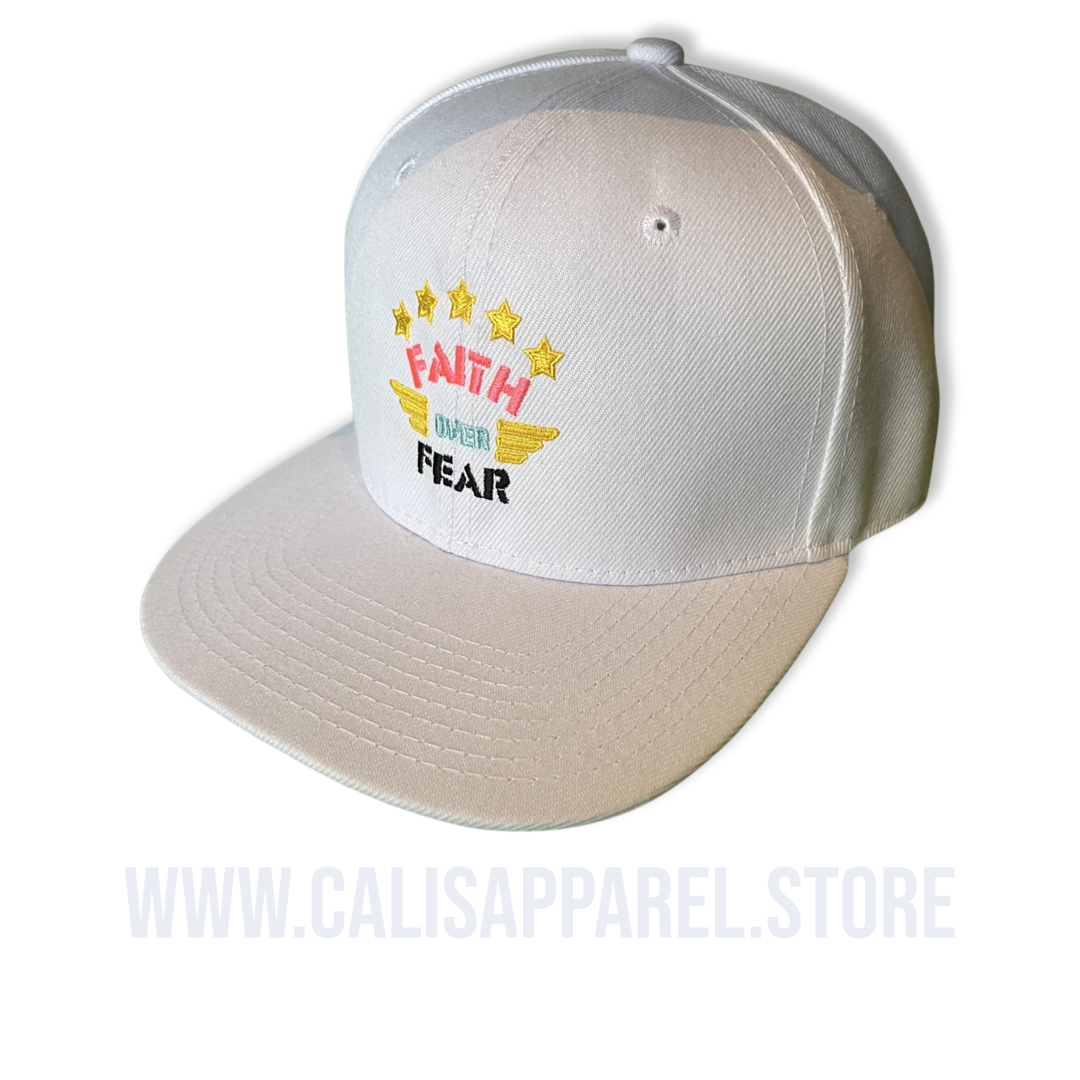 Cali's apparel Unisex Faith Over Fear All WHITE/PiNK/NAVY Snap Back