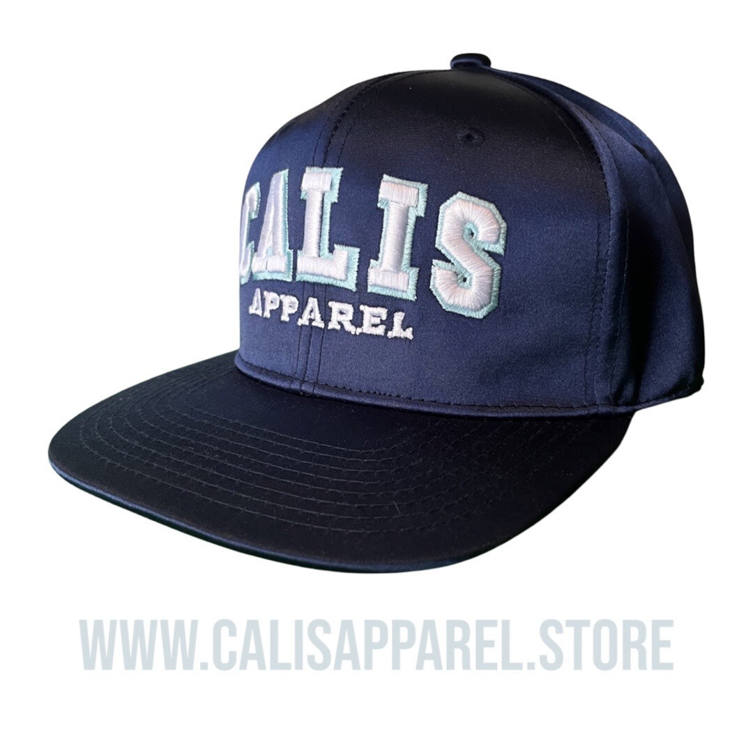 Cali's apparel Puff NAVY Faux Smooth Silk Snap Back Hat Cali's apparel Puff NAVY Faux Smooth Silk Snap Back Hat