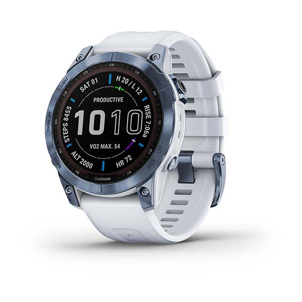 Garmin
Smartwatch
fenix 7 Sapphire Solar Mineral Blue White Band
Blaues DLC-Titan mit steinweissem Armband
