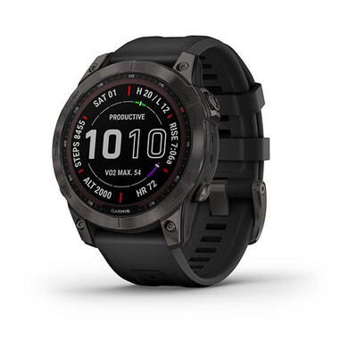 Garmin
Smartwatch
fenix 7 Sapphire Solar Carbon Gray
Schiefergraues DLC-Titan mit schwarzem Armband