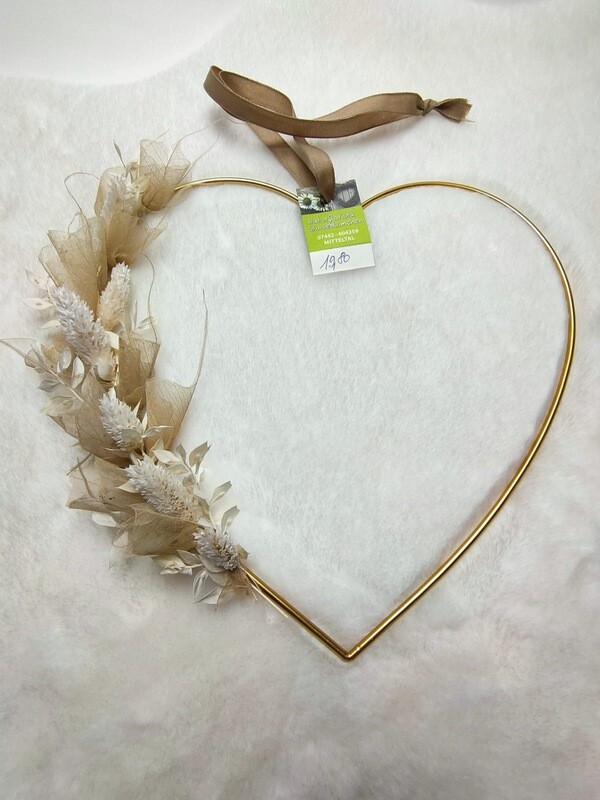 Herz Trockenblumen Creme & Weiß
