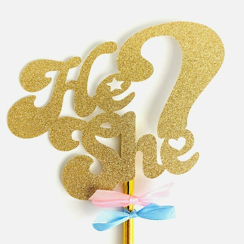 Taarttopper He or She glitter karton