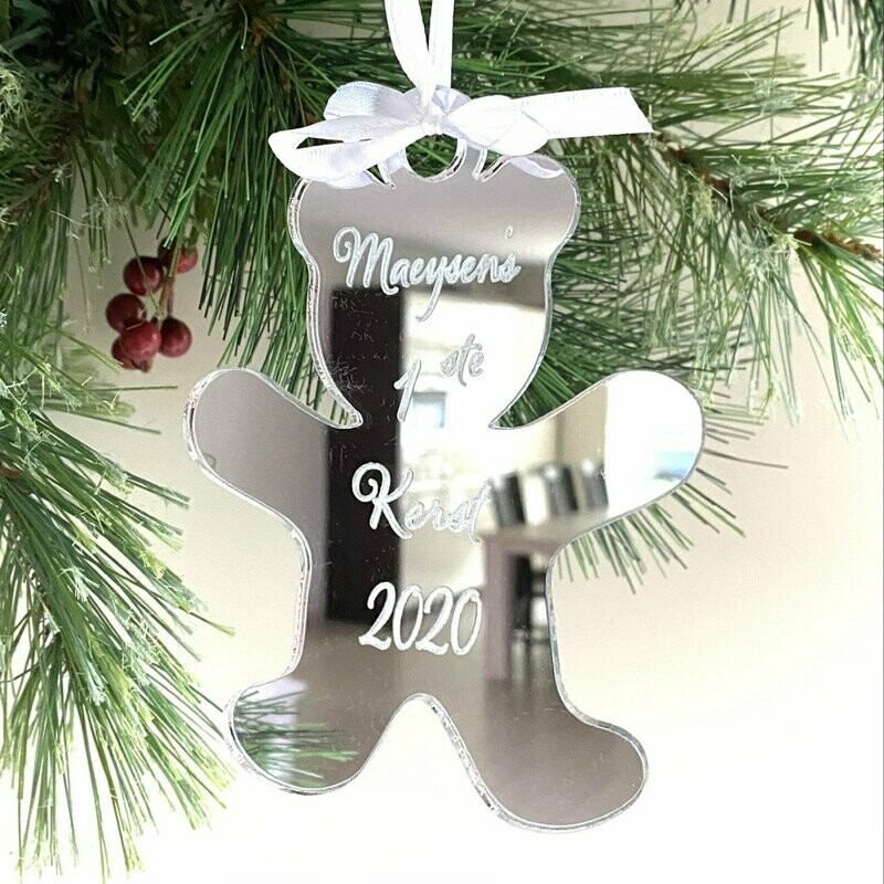Kerstbal baby beer met naam en jaartal