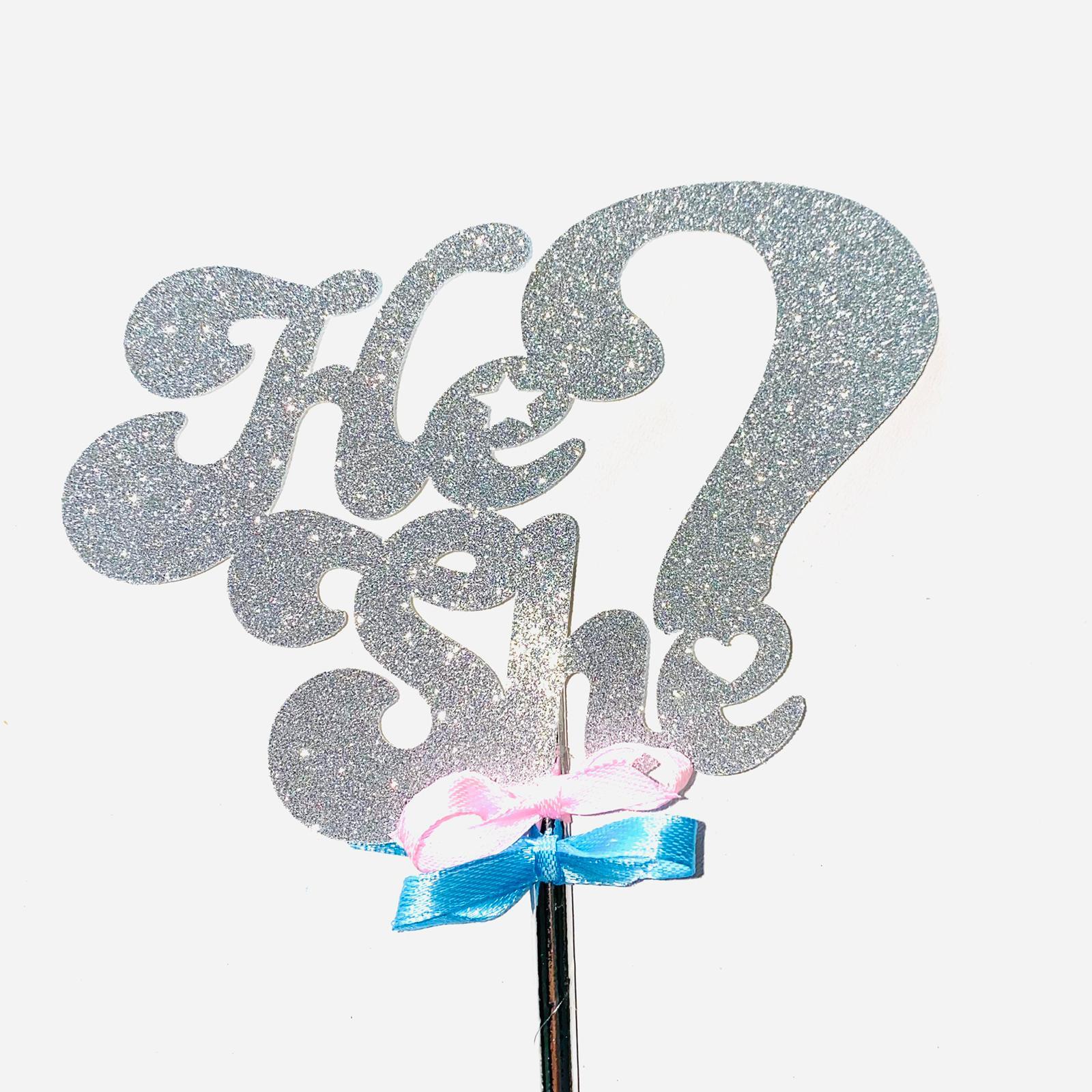 Taarttopper He or She glitter karton