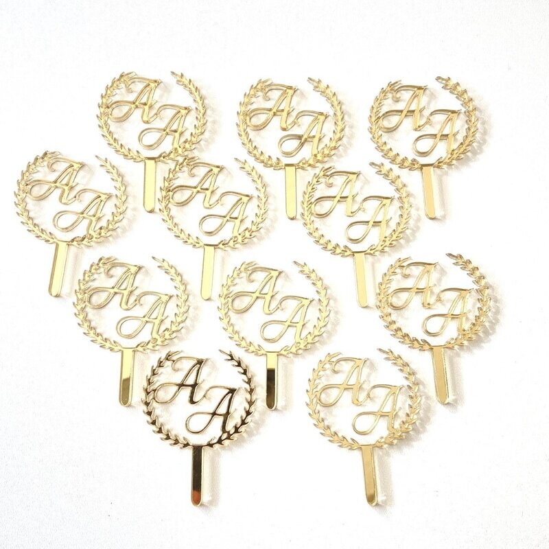 Cupcake topper met initialen 4 cm