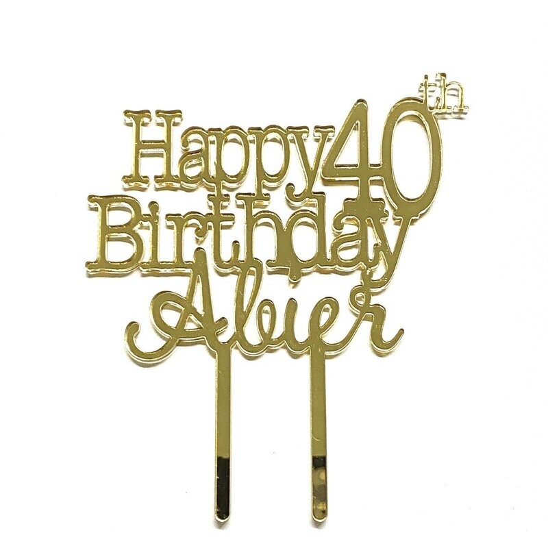 Happy Birthday taart topper met naam en leeftijd