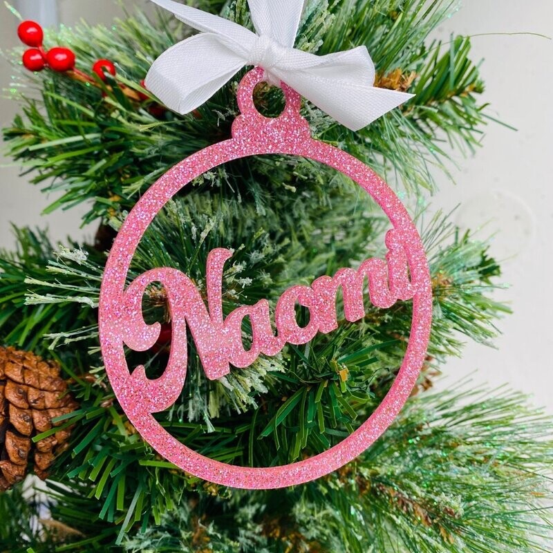 Kersthanger met naam glitter roze