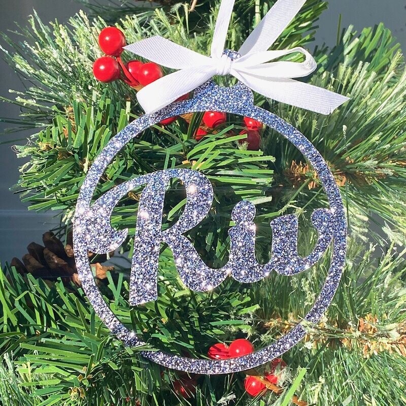 Kersthanger met naam glitter blauw antraciet