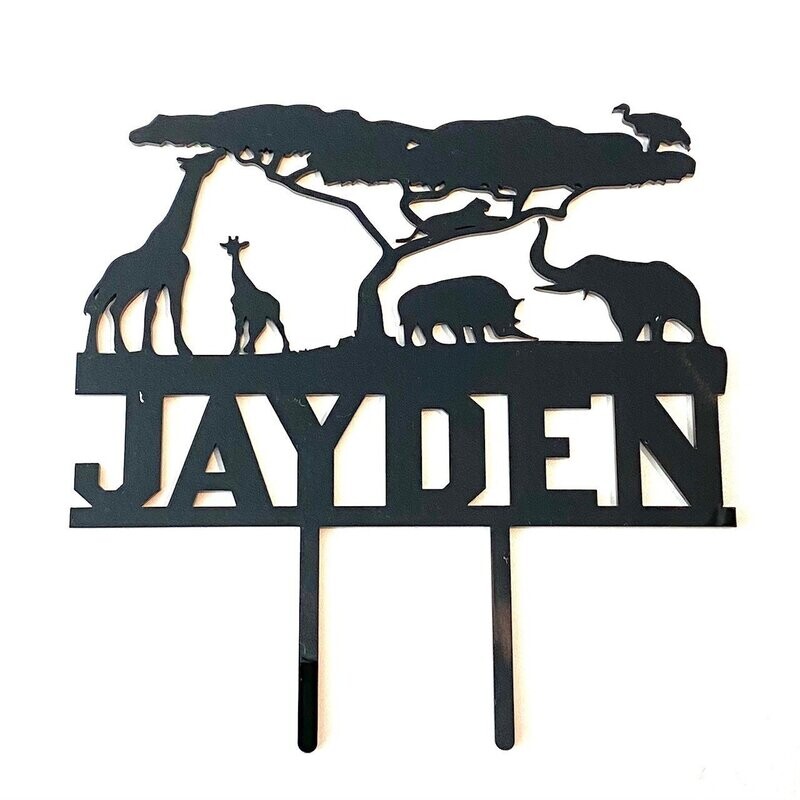 Dieren safari taarttopper met naam