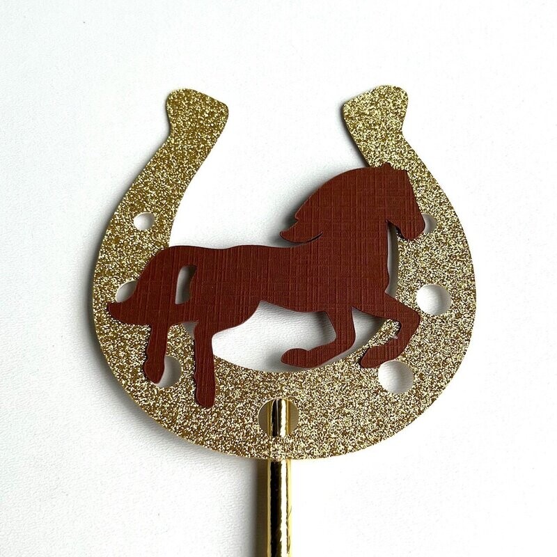 Hoefijzer met paard van karton papier (goud)