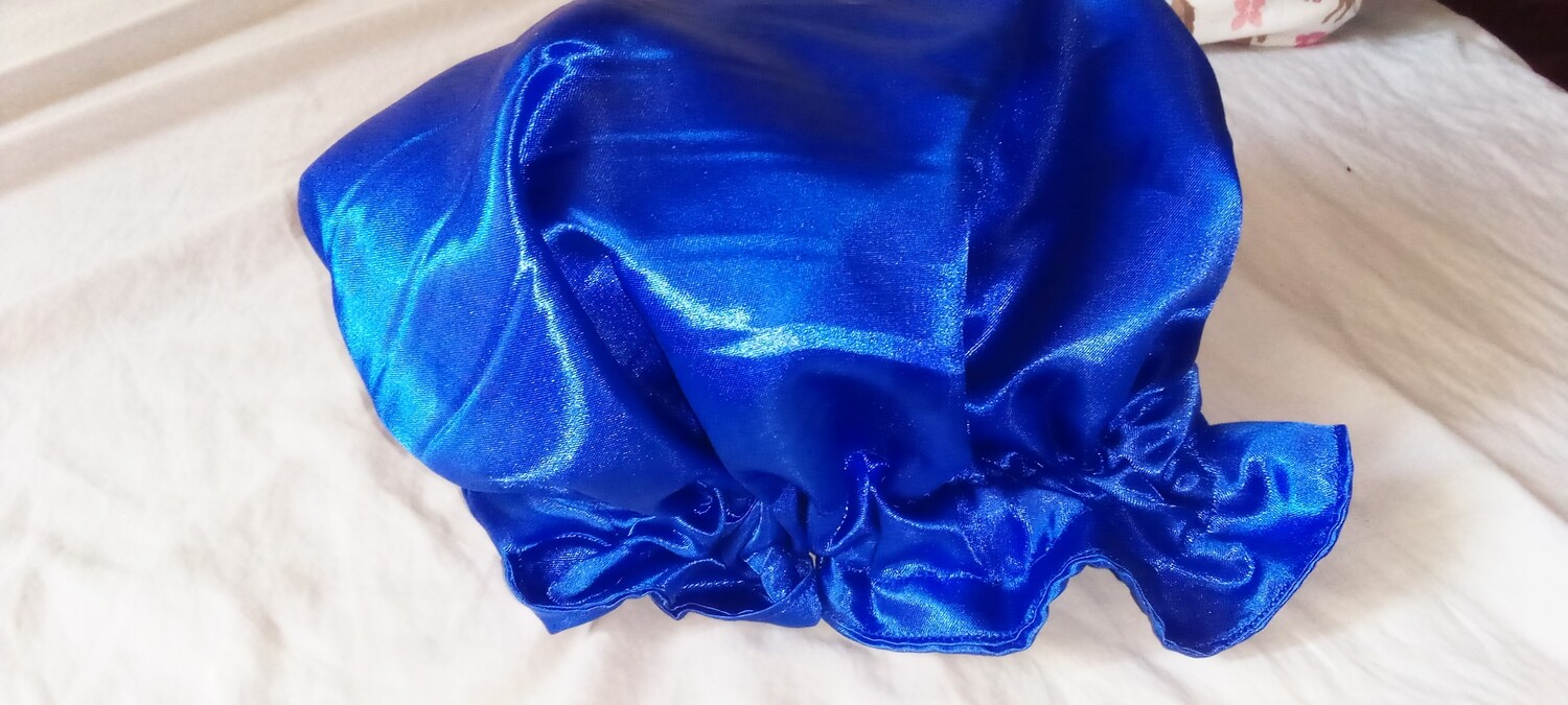 Blue Satin Bonnet Cap