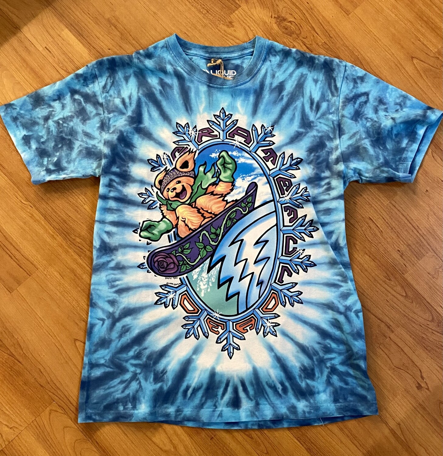  SNOWBOARD BEAR liquid blue tee shirt