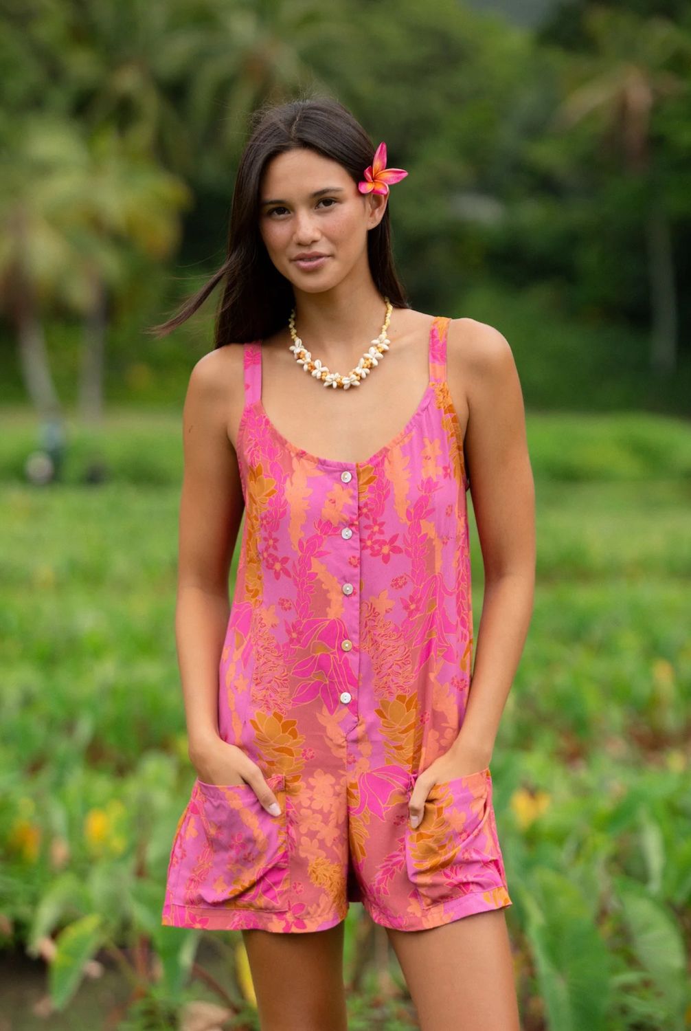 Ellie Romper In Lei Day Pink