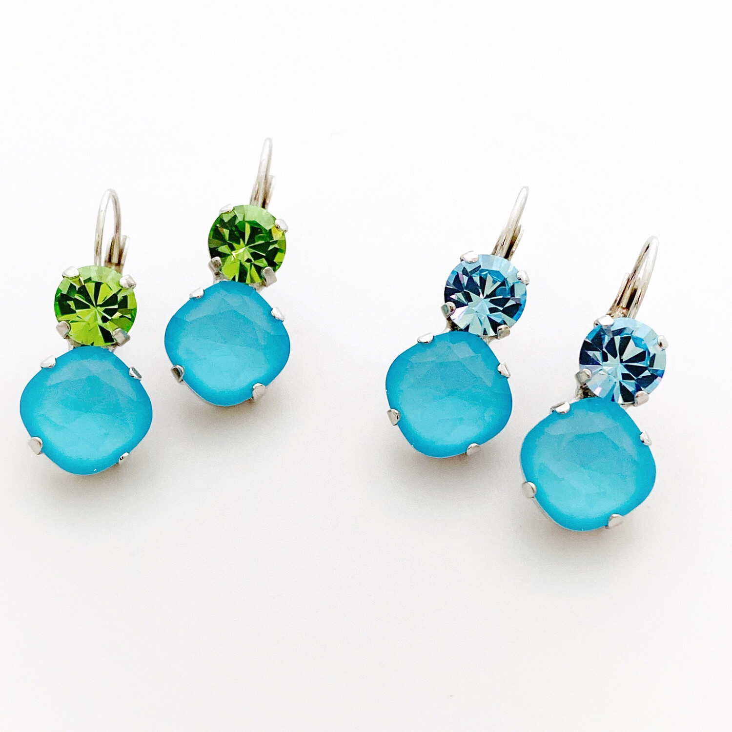Matte Turquoise Cushion Cut Earrings with either Peridot or Aquamarine