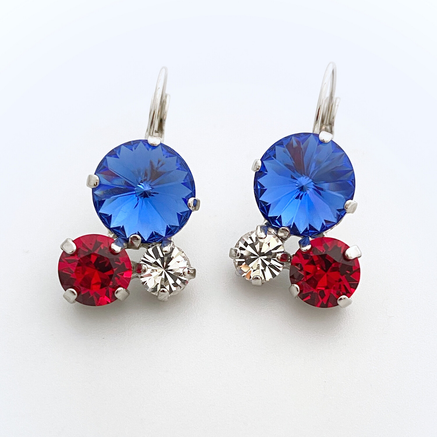 Crystal Earrings, Patriotic, Red,white and blue