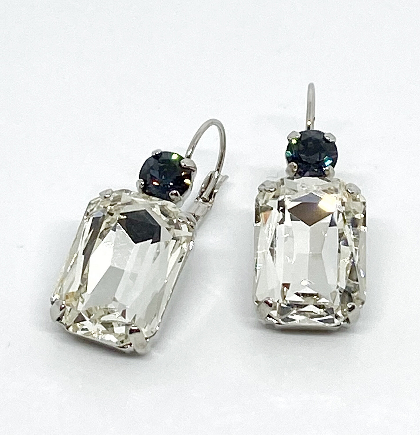 Octagon Clear and Black Crystal Earrings