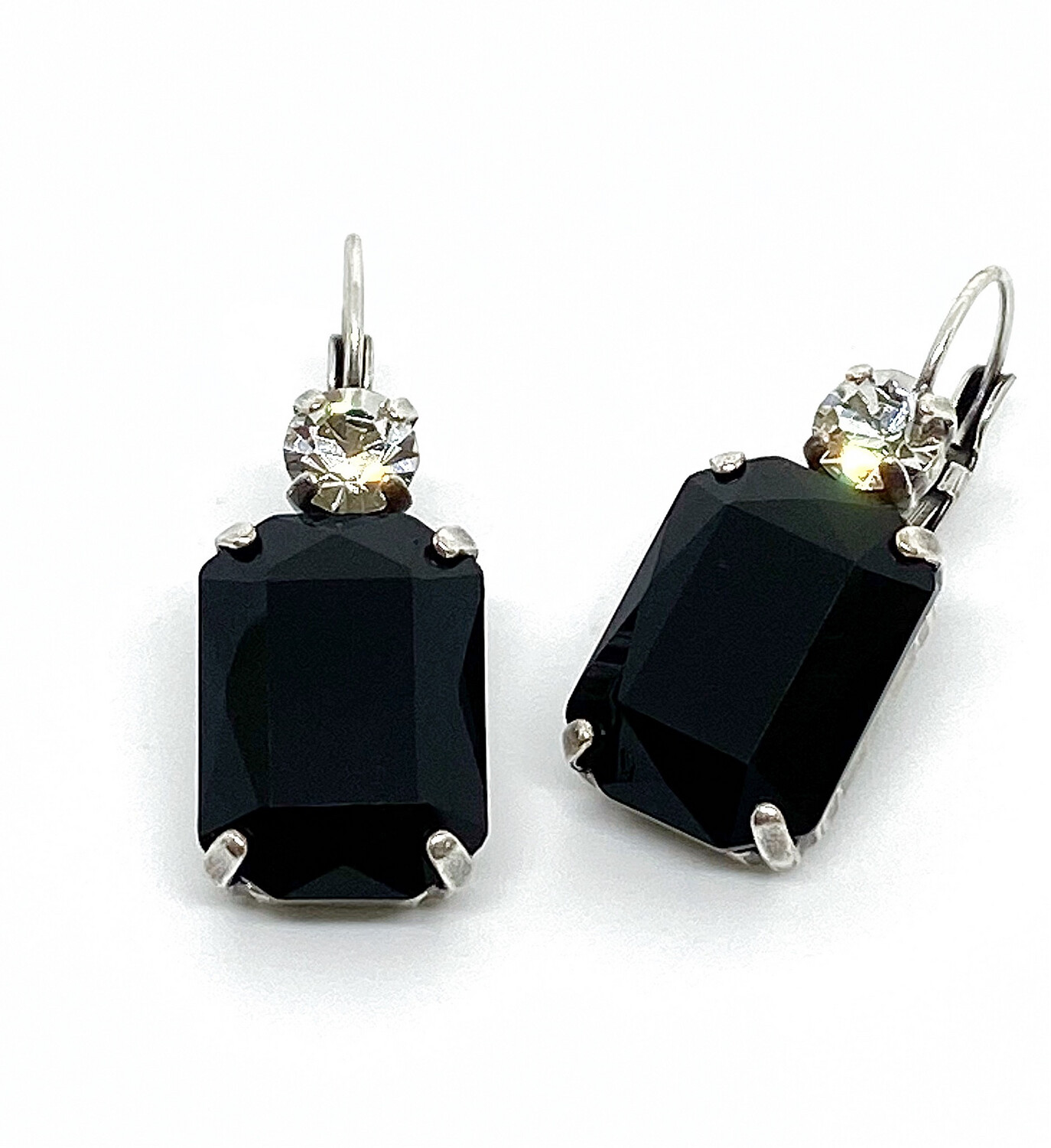 Octagon Black and Clear Crystal Earrings