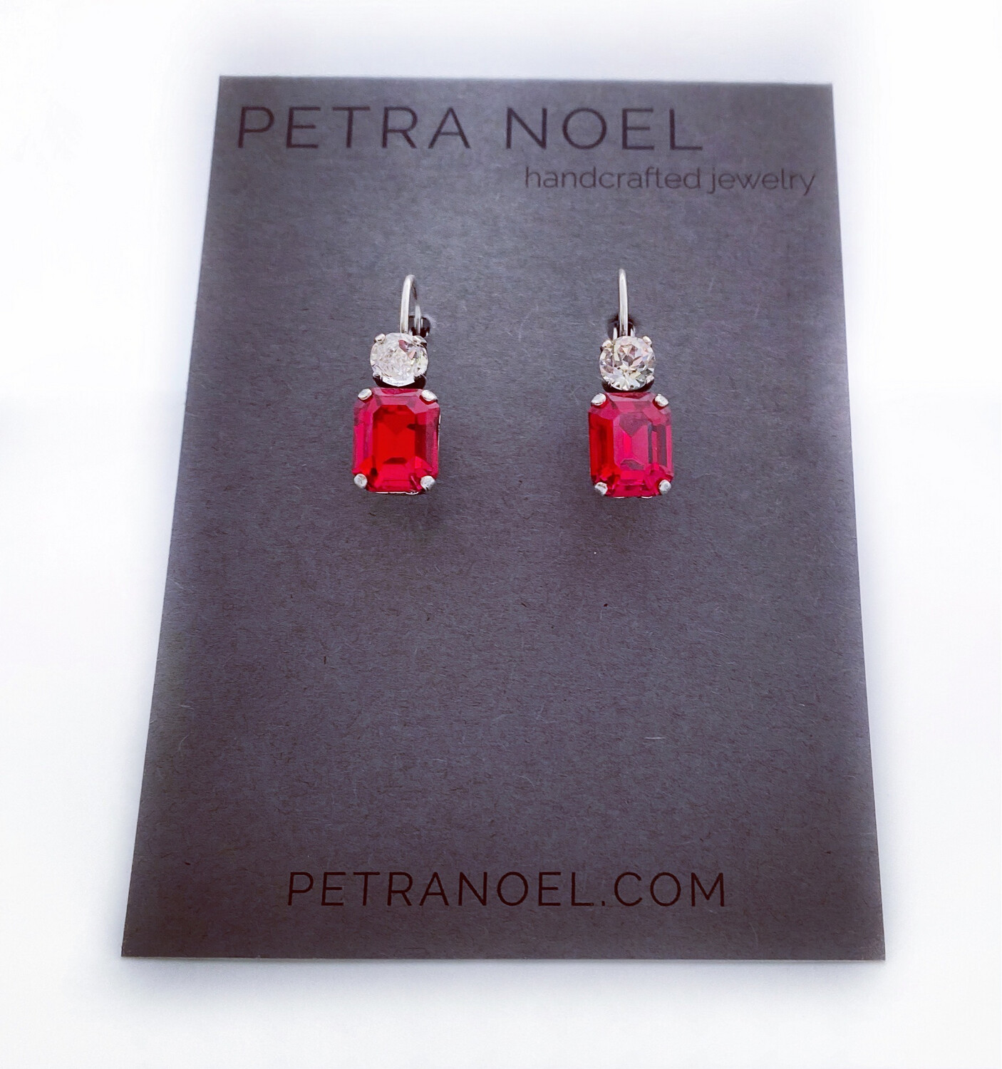 Red Crystal Octagon Earrings