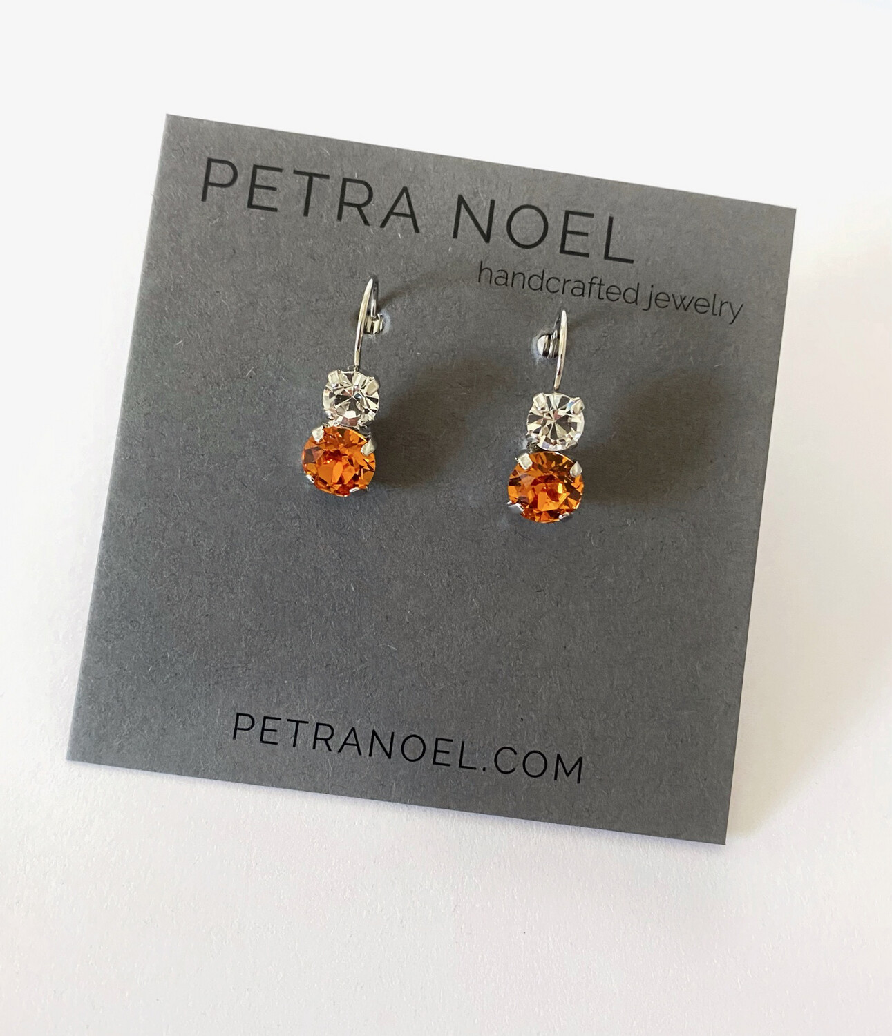 Orange and Clear Crystal Earrings