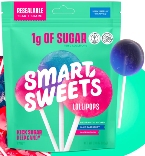 SmartSweets - Lollipops Blue Raspberry & Watermelon - 12 Lollipop(s)