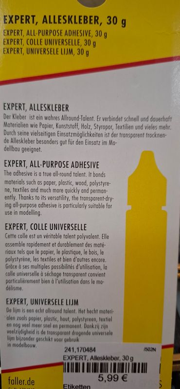 Faller Alleskleber 30g-Fläschchen für Lasercut u.a. Faller Alleskleber 30g-Fläschchen für Lasercut u.a.