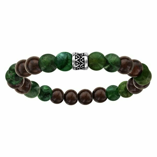 Bracelet perles bois & agate verte