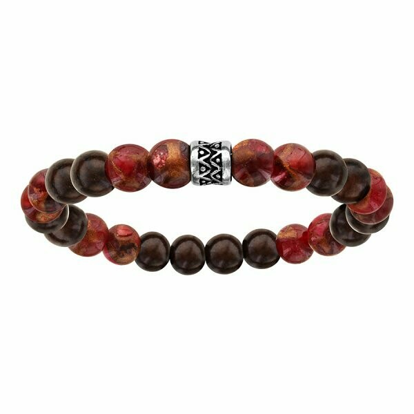Bracelet perle bois & jaspe rouge