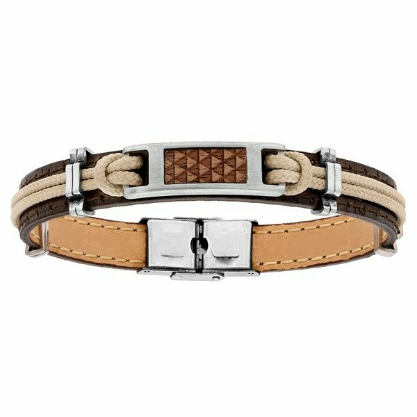 Bracelet acier et cuir marron