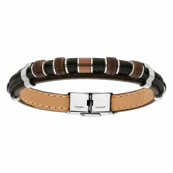 Bracelet acier et cuir marron