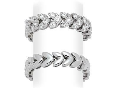 Bague articulée Chevrons demi-tour, diamants, Or gris