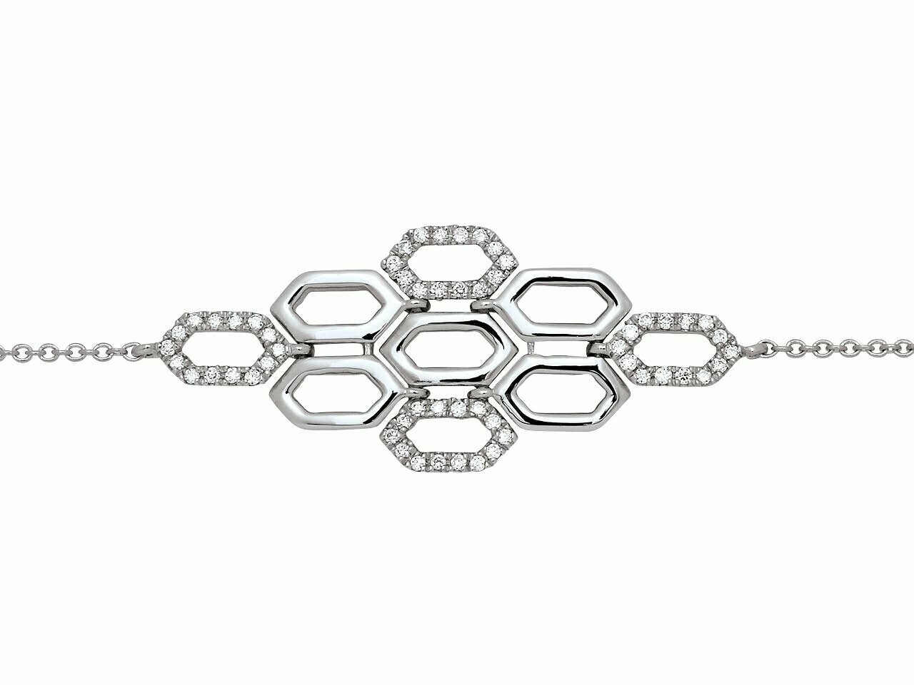Bracelet chaîne Nid d'abeille, diamants 0,12ct, Or gris
