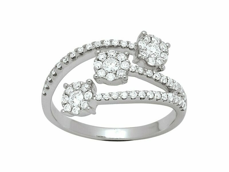 Bague diamants 0,59ct, Trilogie serti illusion, Or gris
