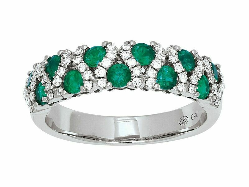Bague Zig zag Diamants & Emeraudes, Or gris