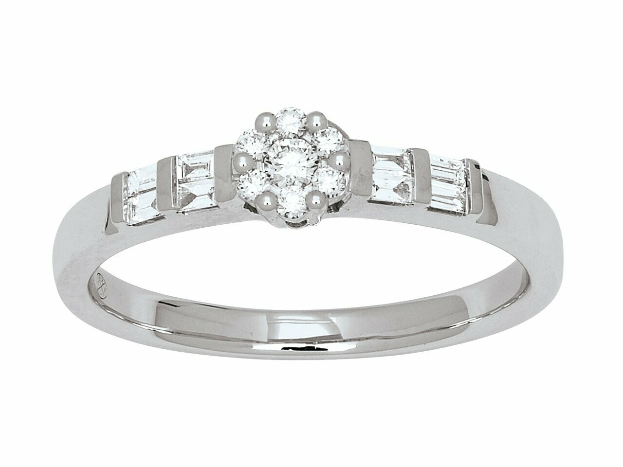 Bague Solitaire accompagné serti illusion diamants,  Or gris