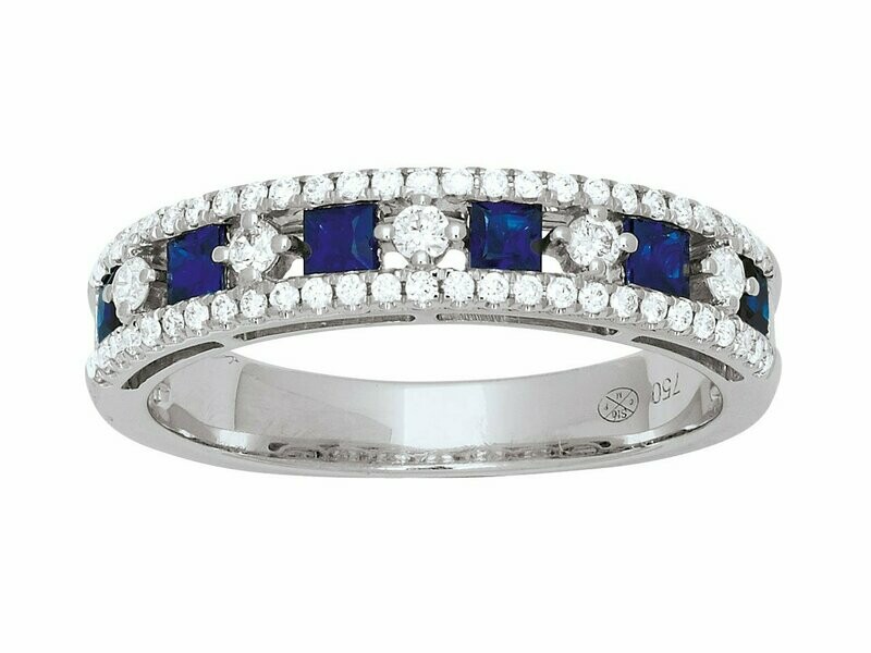 Bague diamants  et saphirs princesses, Or gris