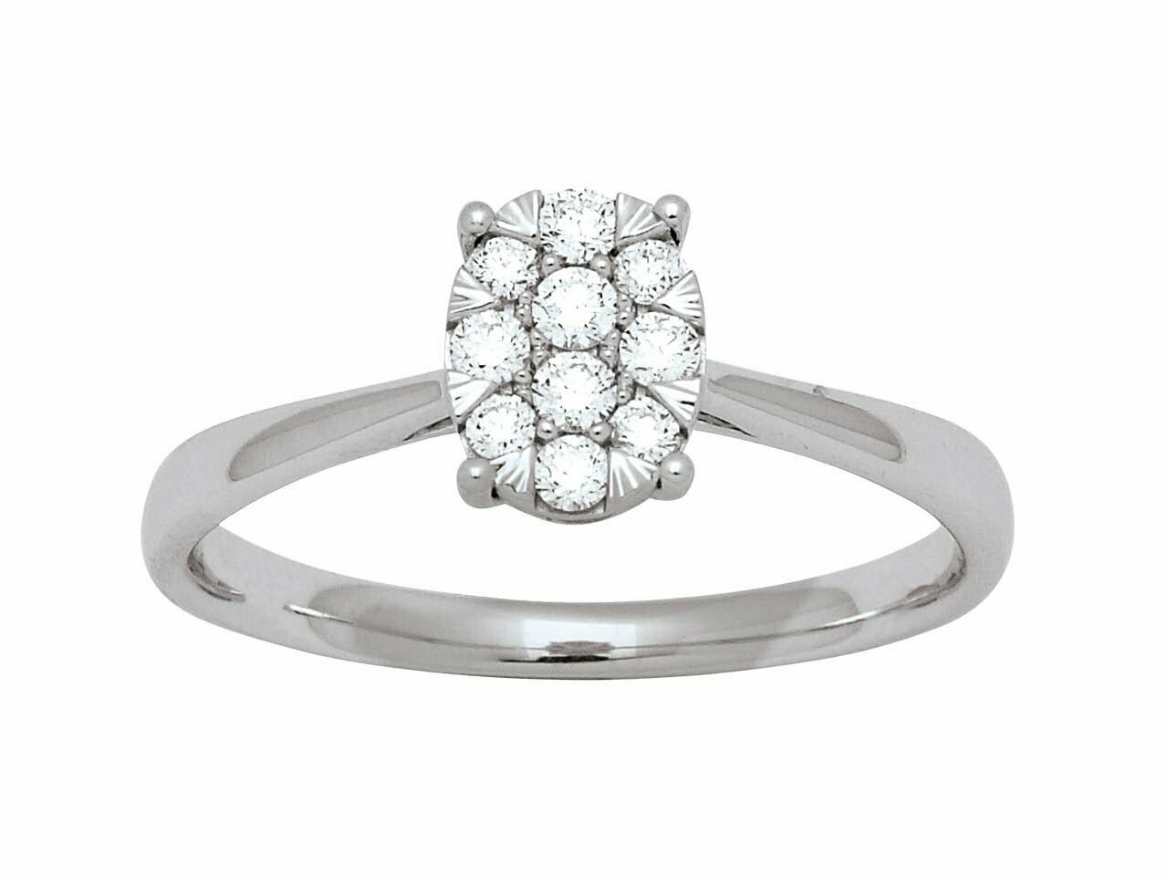 Solitaire serti illusion ovale, diamants,  Or gris