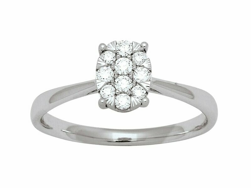Solitaire serti illusion ovale, diamants,  Or gris