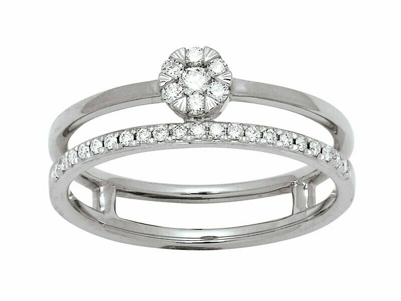 Bague solitaire et alliance, diamants, Or gris