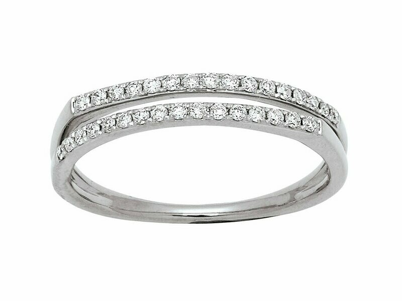 Bague double ligne ajourée, diamants, Or gris