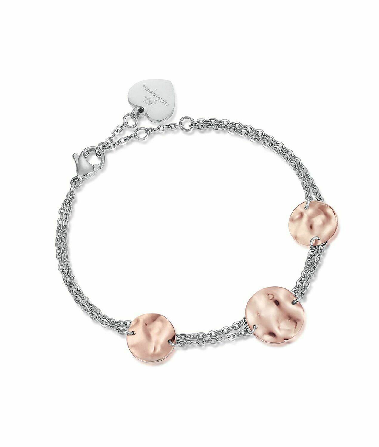 LUCA BARRA Bracciale con Cerchi Martellati Rosè in Acciaio