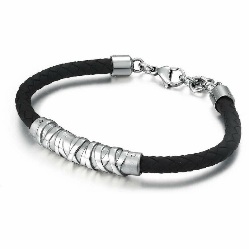 BROSWAY Bracciale Stoneage in Acciaio e Caucciù Nero